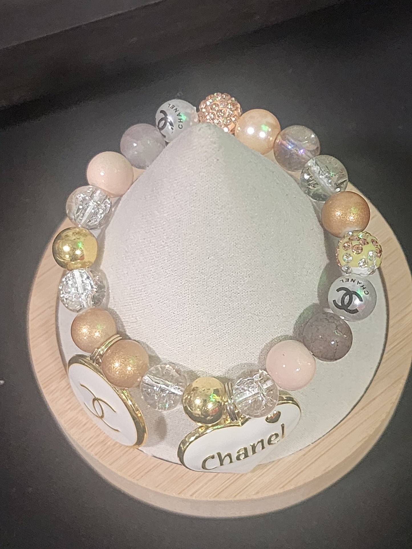 White and Gold Beaded Inspired Stretchy Bracelet