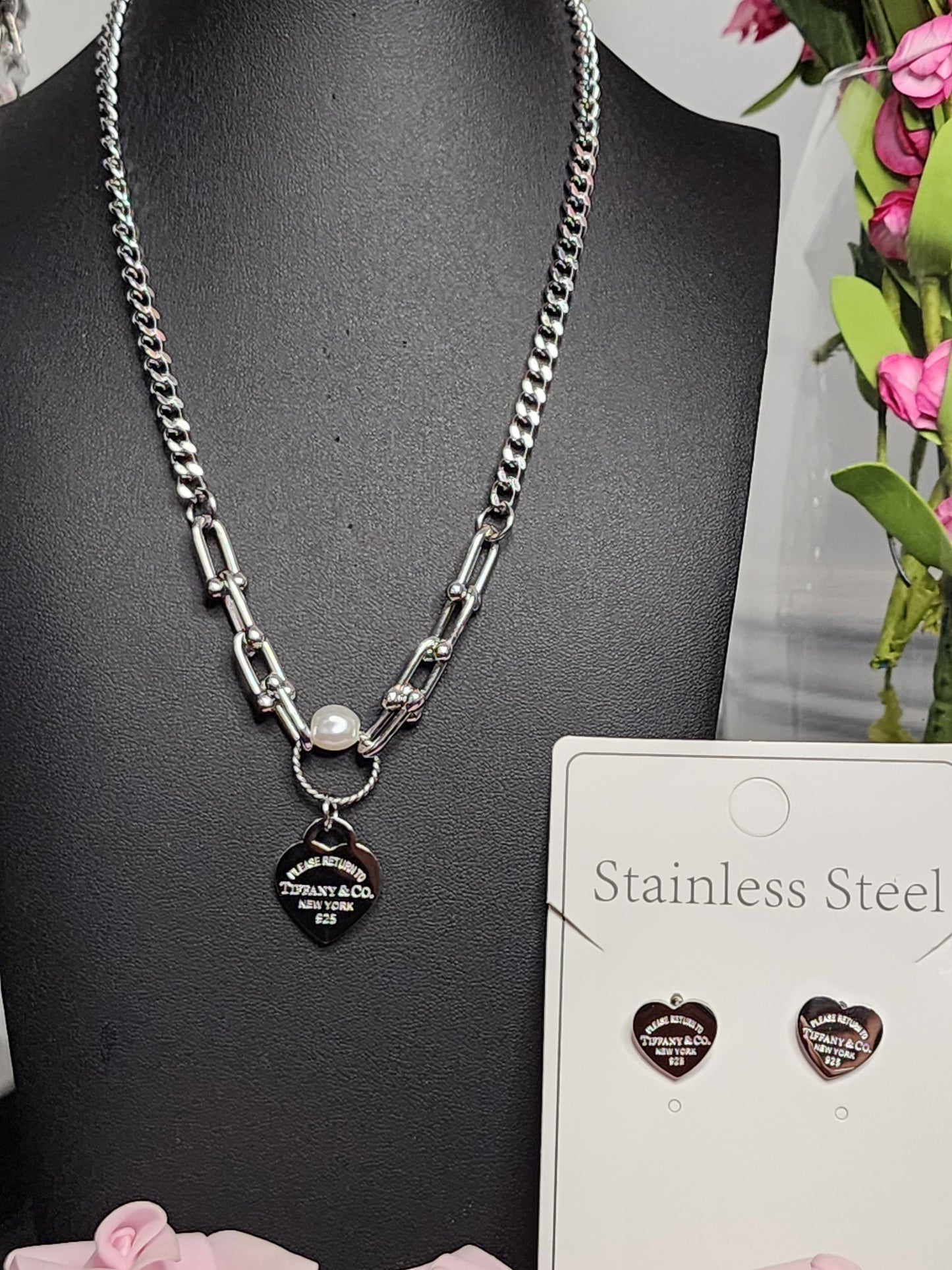 Gold or Silver Stainless Steel Necklace, Bracelet and Earrings Sets