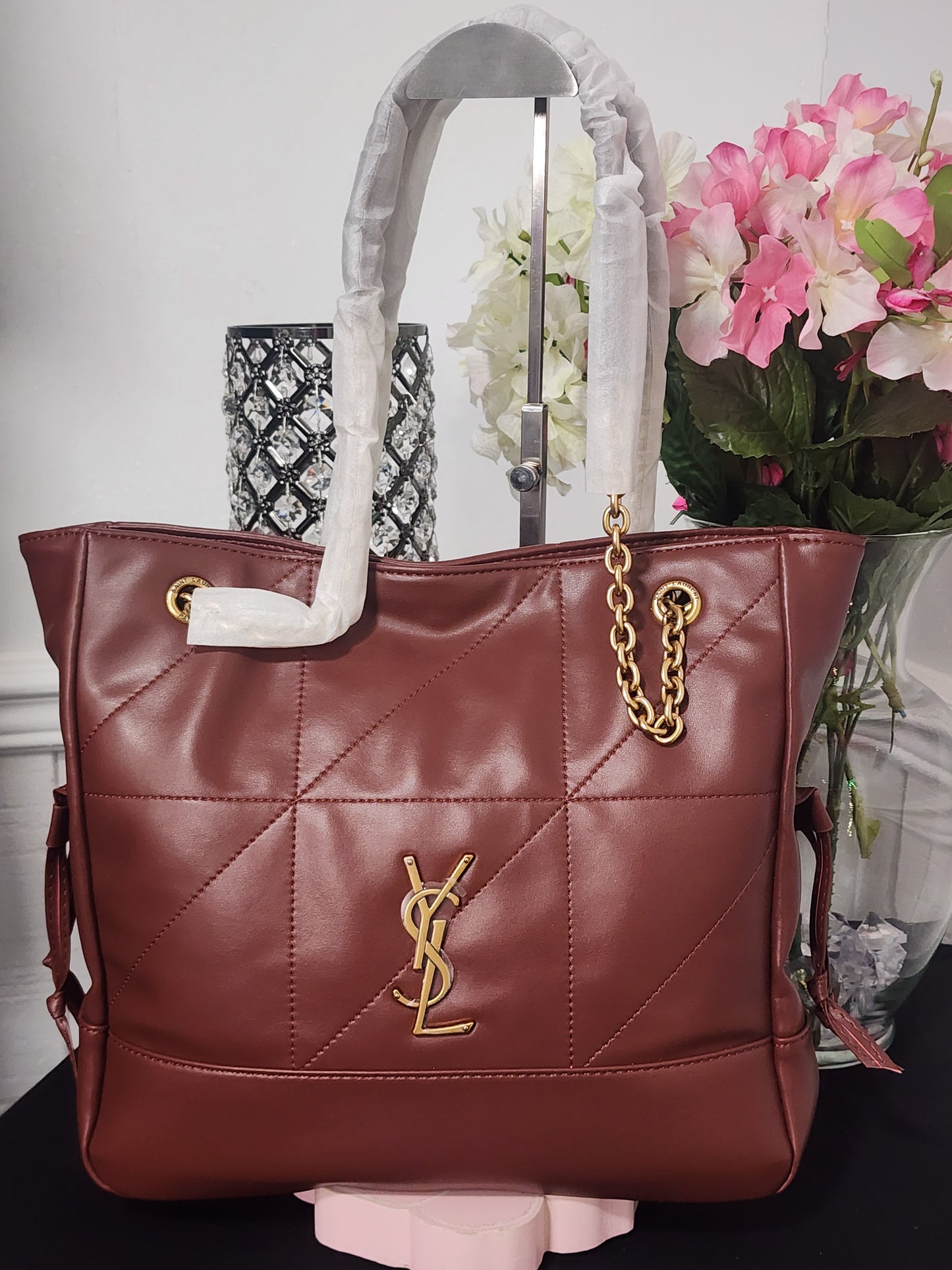 Soft Leather Wine in color with Gold Hardware Fashion Handbag (FINAL CLEARANCE SALE)