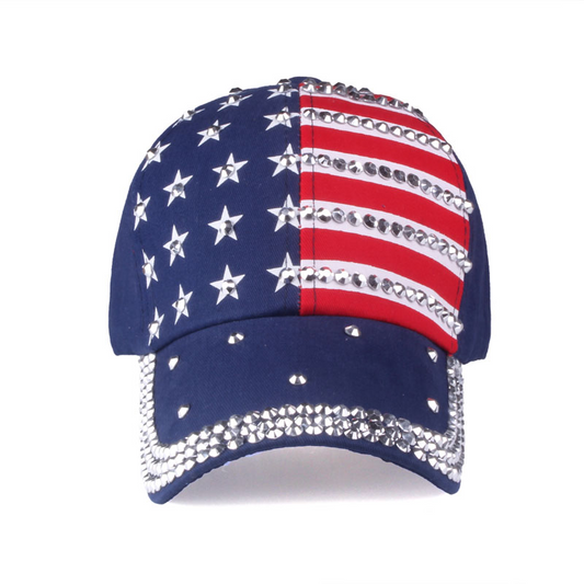 American Flag Bling Hats (Available in Blue, Red or White)