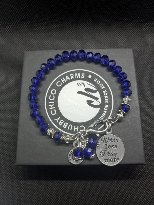 Worry Less Pray More Splash Of Color Crystal Bracelet - Electric Purple or Black  (Chubby Chico Charms Company)