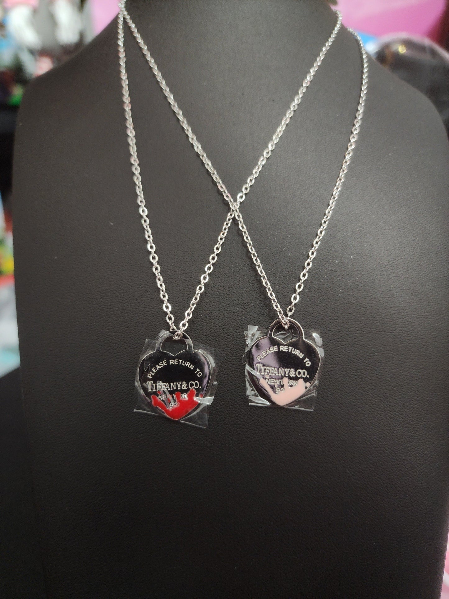Dripping Hearts, Silver Stainless Steel Necklaces