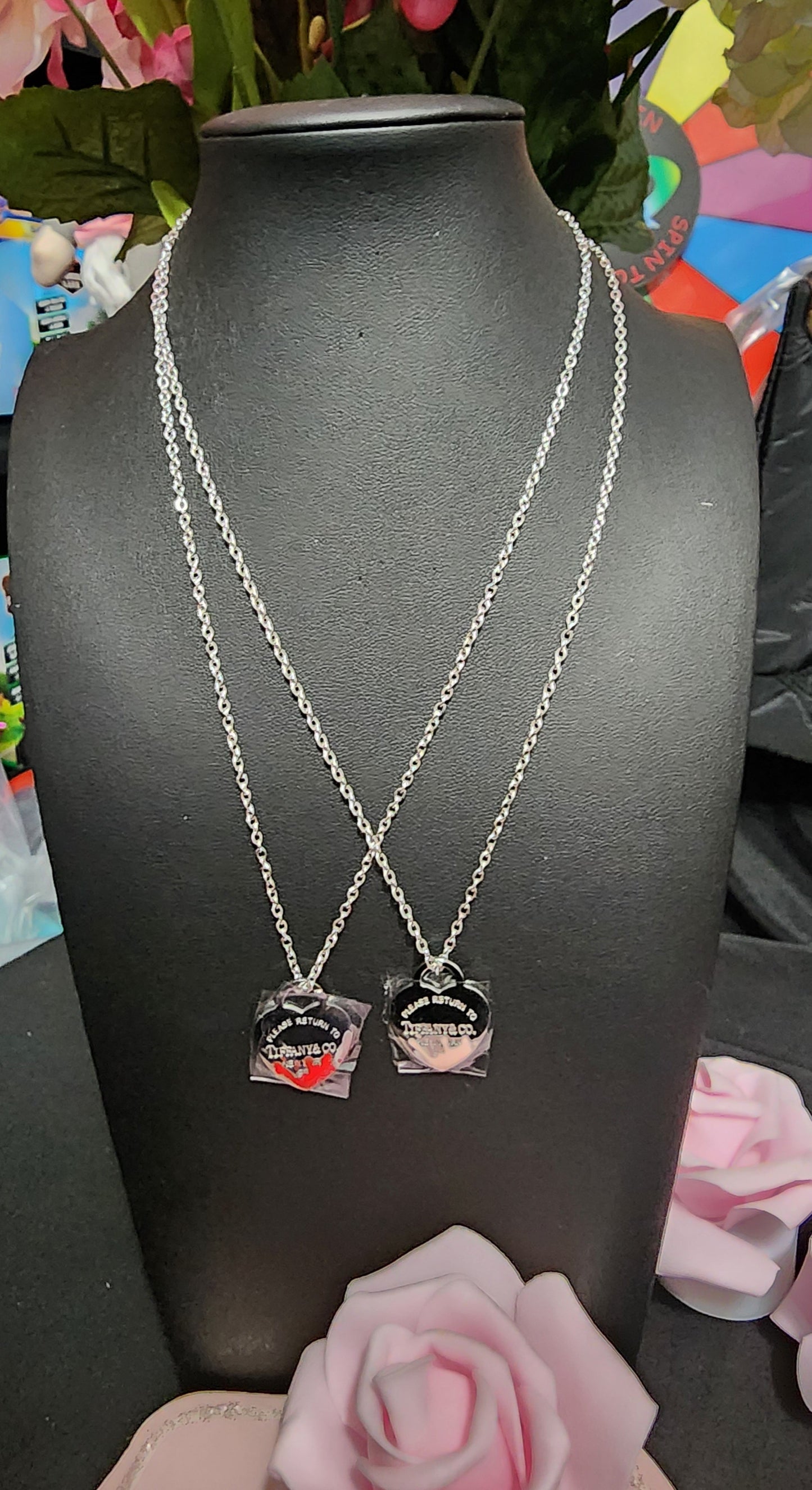 Dripping Hearts, Silver Stainless Steel Necklaces