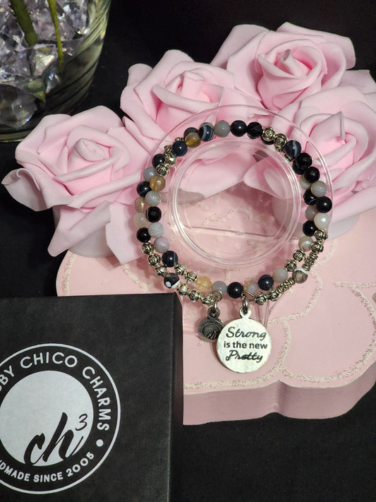 Strong is the New Pretty, Quartz Agate Black & White Stone COIL Bracelet