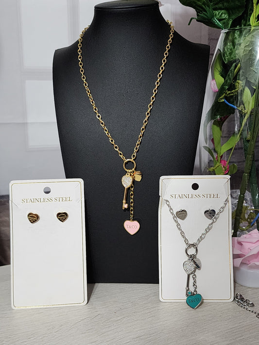 Stainless Steel Necklace with Earrings Sets