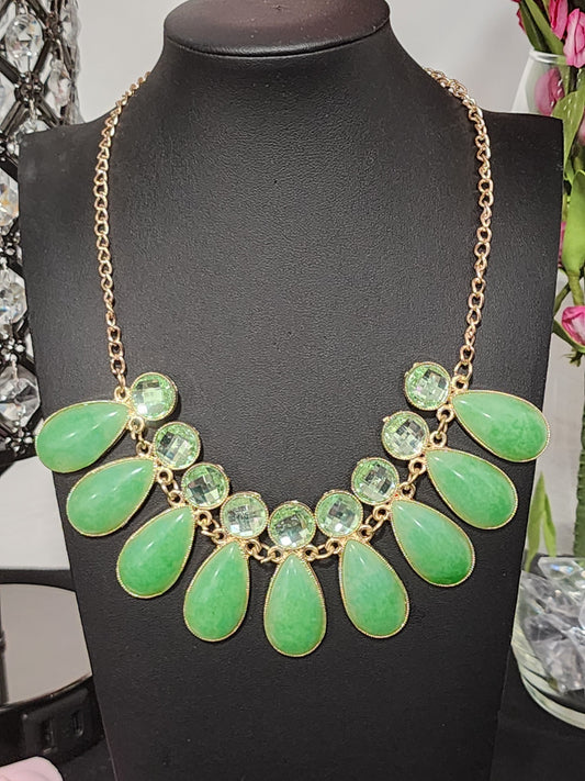 Gold with Green Stones Fashion Necklace