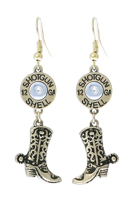 Goldtone Shot Gun Shell Cowboy Boots Earrings
