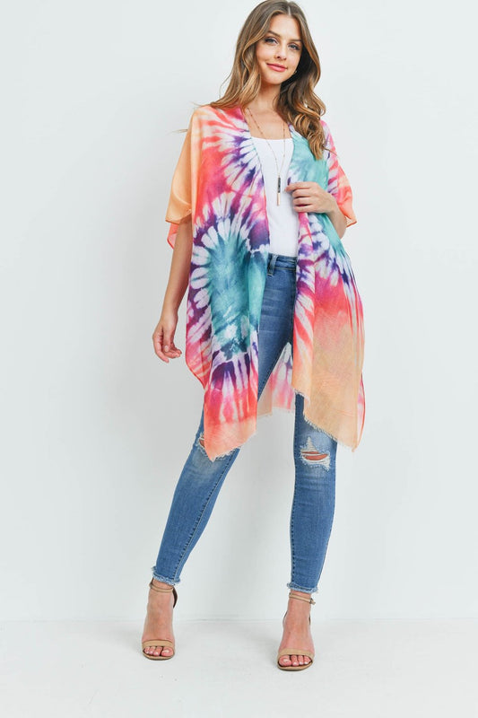 Tie Dye Open Front Kimono Pink