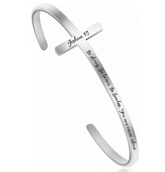 Silver Stainless Steel Scripture Open Cuff Bracelets