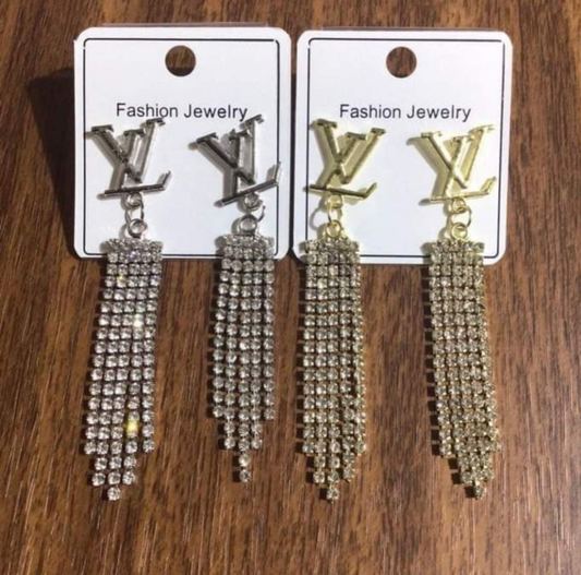 Gold or Silver Cascading Rhinestone Earrings Costume Novelty Jewelry