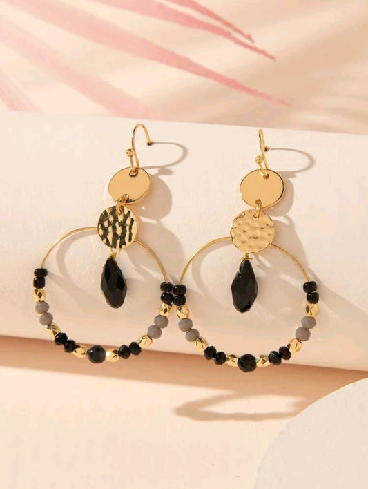 Beaded Detailed Round Drop Earrings