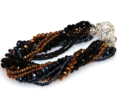 Multi-Layer Crystal Seed Bead, Magnetic Bracelets - Available in White, Silver, Blue Zircon, Hematite, Black, Champagne and Champagne Brown!