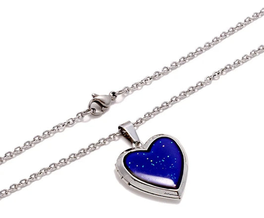Mood Color Changing Heart Locket Pendant on Silver Necklace
