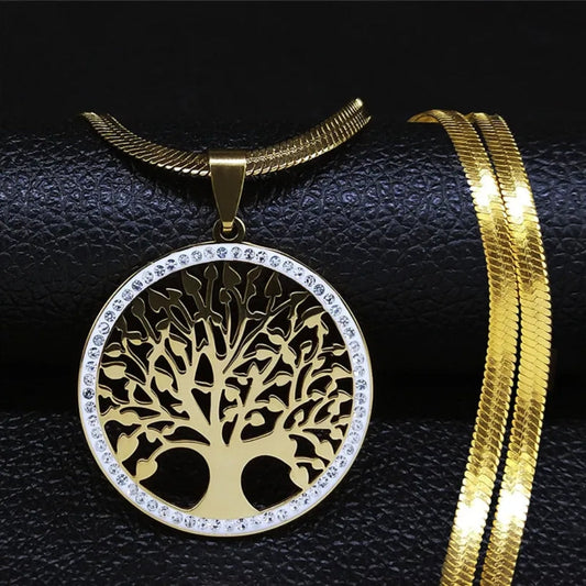 Tree of Life Pendant on Herringbone Stainless Steel Chain