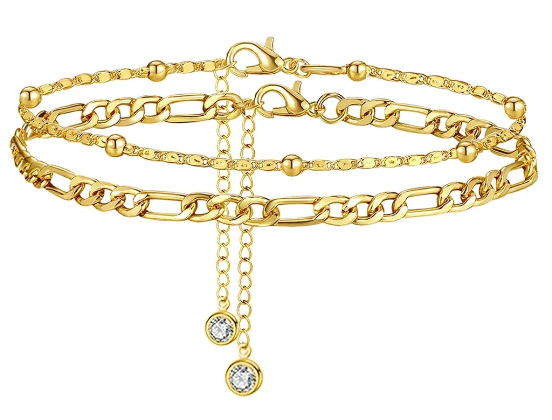 2pcs Stainless Steel Anklets, Gold or Silver