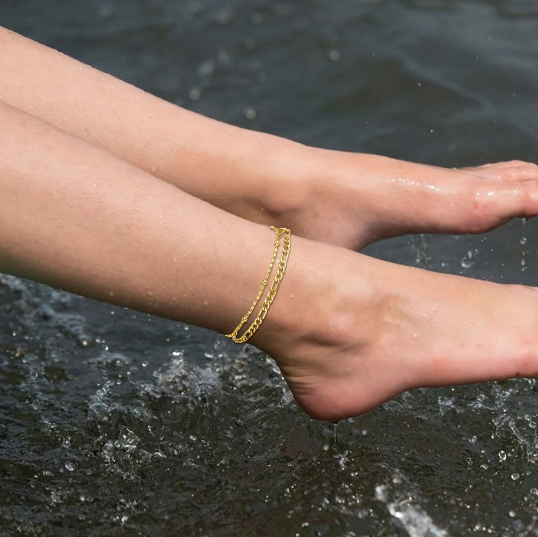 2pcs Stainless Steel Anklets, Gold or Silver