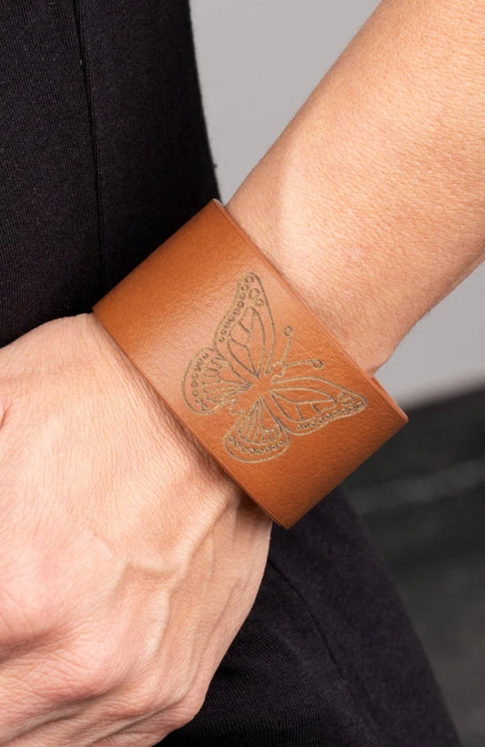 Brown Leather Urban Butterfly Bracelet