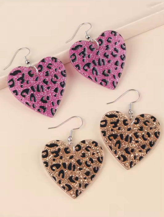Leopard Heart Shaped Valentines Day Earrings!