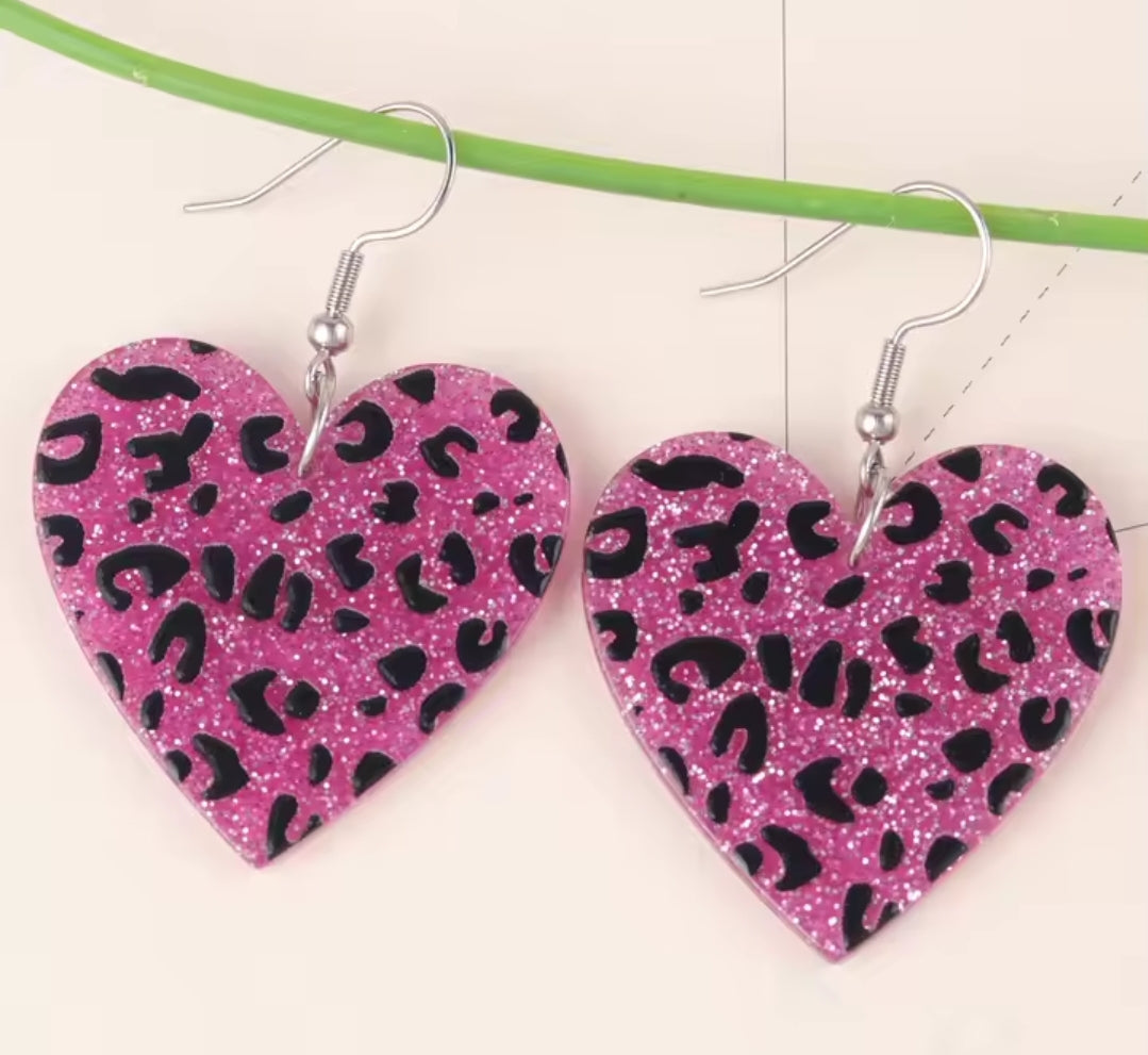 Leopard Heart Shaped Valentines Day Earrings!