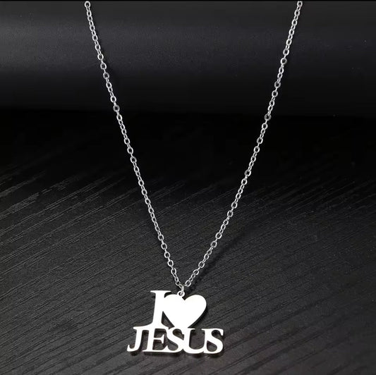 Gold or Silver, Stainless Steel I LOVE JESUS Earrings and Necklace