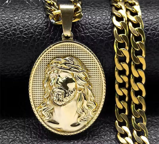 Mens Gold Stainless Steel Crown of Thorns Necklace