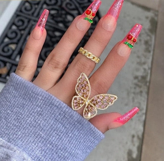 Full Rhinestone Butterfly Ring - Pink/Gold, Silver/Pink or Black/Silver