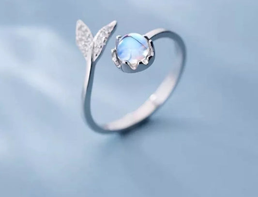 Mermaid Tail with Moonstone Adjustable Ring