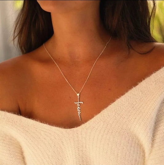 Cross /Faith, Jesus, Blessed, Believe, Pray, Fearless and Strength Silver or Gold Plated Pendant Necklace with 18inch chain