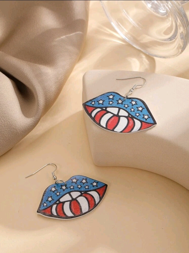 Americana, American Flag Lip Earrings
