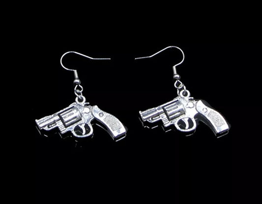 22mm Pistol Revolver Silver Earrings or Necklace