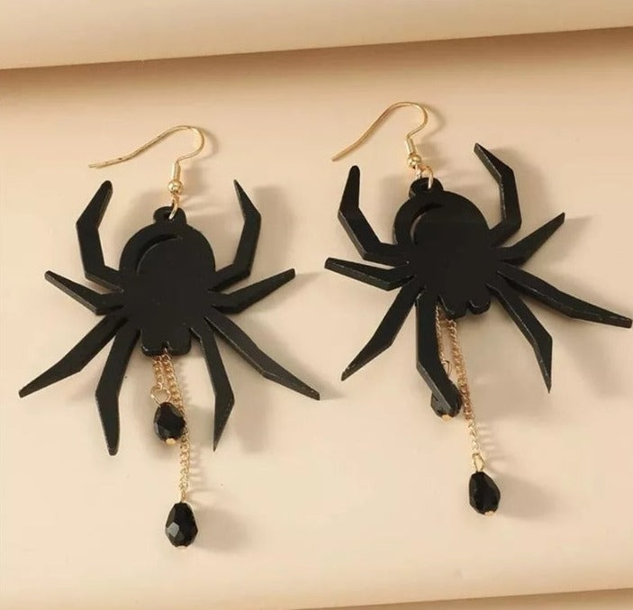 Halloween, Black Spider Earrings