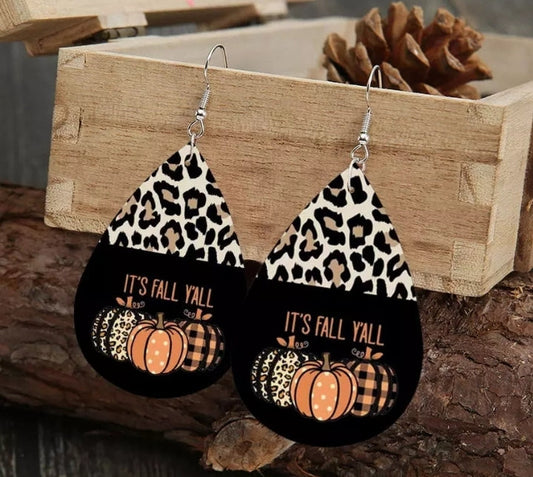 Leopard Pumpkin Print, Leather (IT'S FALL Y'ALL) Earrings