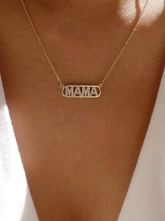 MAMA, Rhinestone Letter, Goldtone Necklace