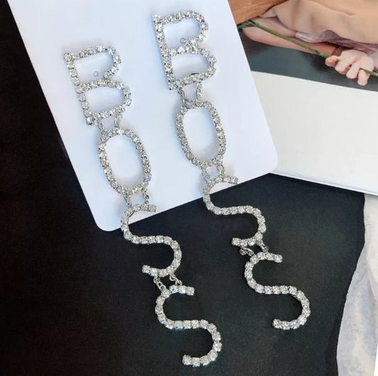 BOSS Rhinestone Letter Earrings