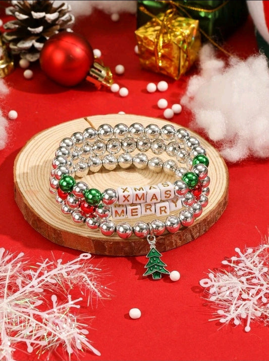 Christmas Tree Beaded Stack Bracelets