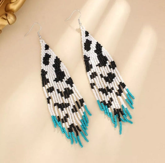 Cow Pattern Seed Bead Earrings