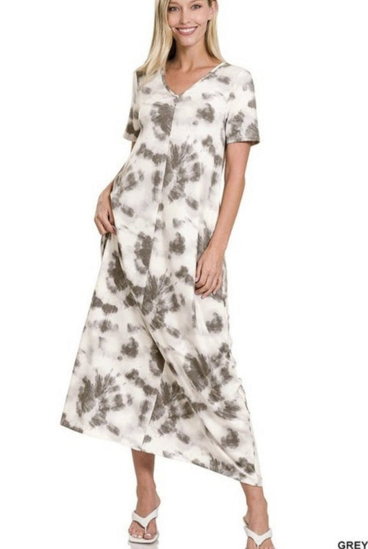 Grey Soft French Terry Tie Dye Maxi (ZENANA) XL (ON SALE)