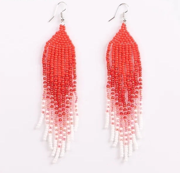 Boho Red Ombre Seed Bead Earrings