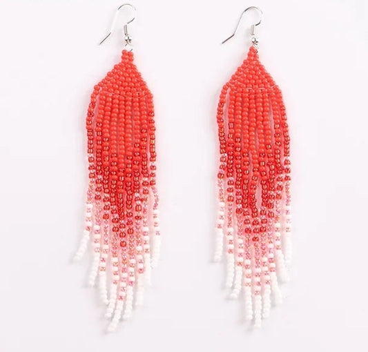 Boho Red Ombre Seed Bead Earrings