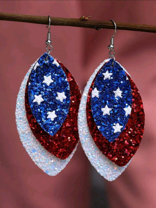 Star Sequin, Red, White & Blue Drop Earrings