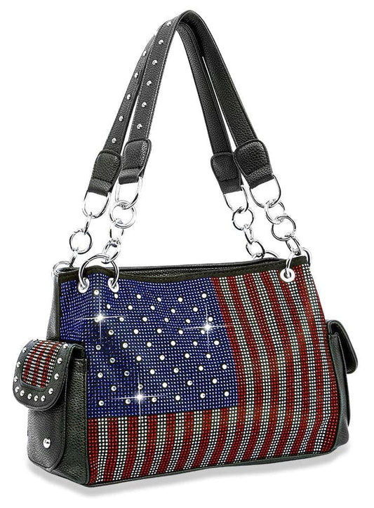 Conceal and Carry American Flag Rhinestone Handbag or Matching Wallet