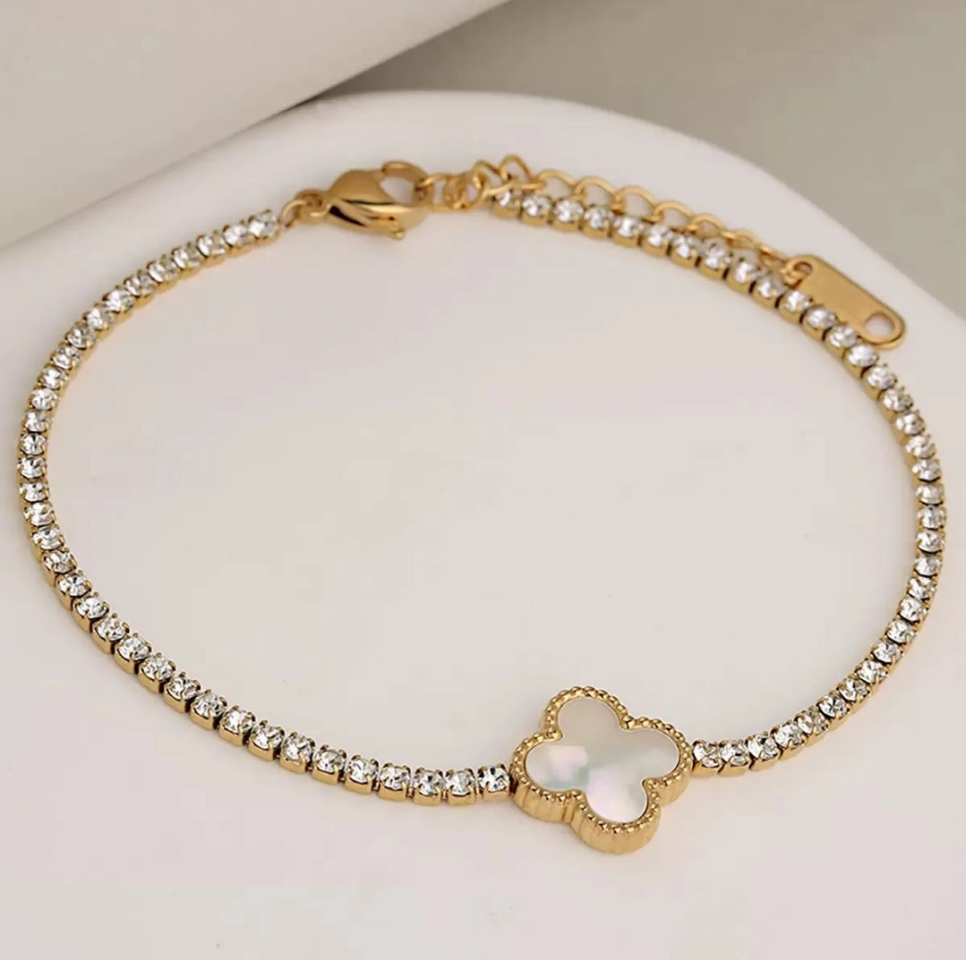 Stainless Steel Gold or Silver Clover Tennis Bracelets