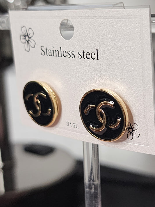 Gold and Black Stainless Steel Earrings