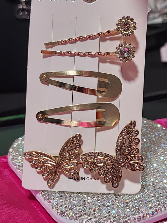 Set of 5 Butterfly Gold Hair Clips