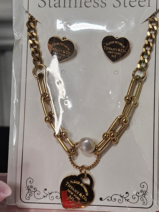 Gold Stainless Steel Fashion Necklace with Earrings Set (ON SALE)