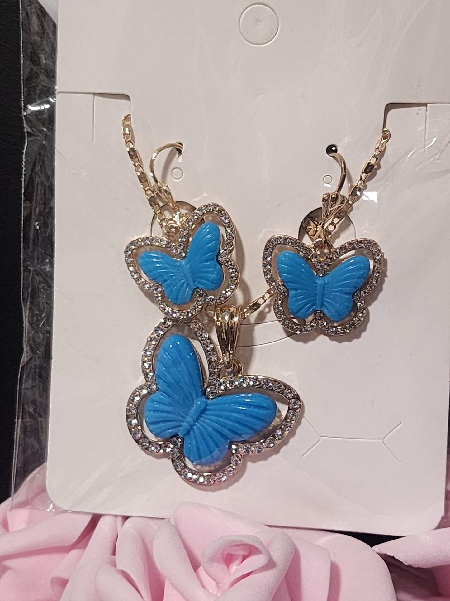 Gold Butterfly Necklace with Earrings Sets