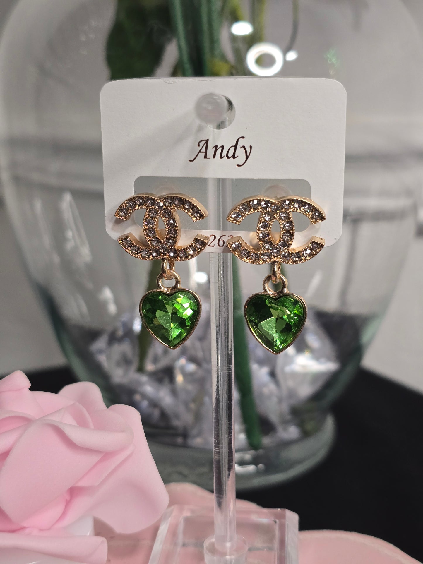 Gold Heart Rhinestone Earrings (ON SALE)