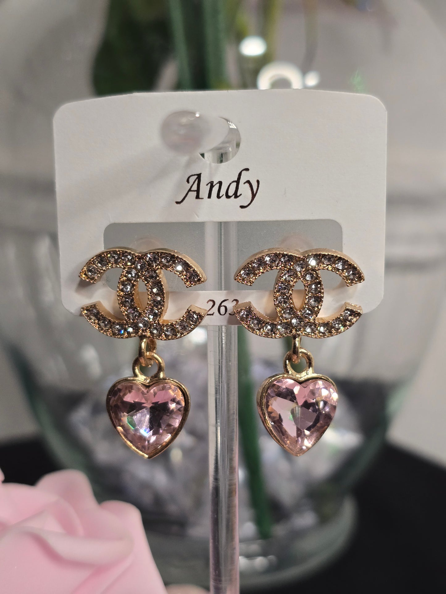 Gold Heart Rhinestone Earrings (ON SALE)