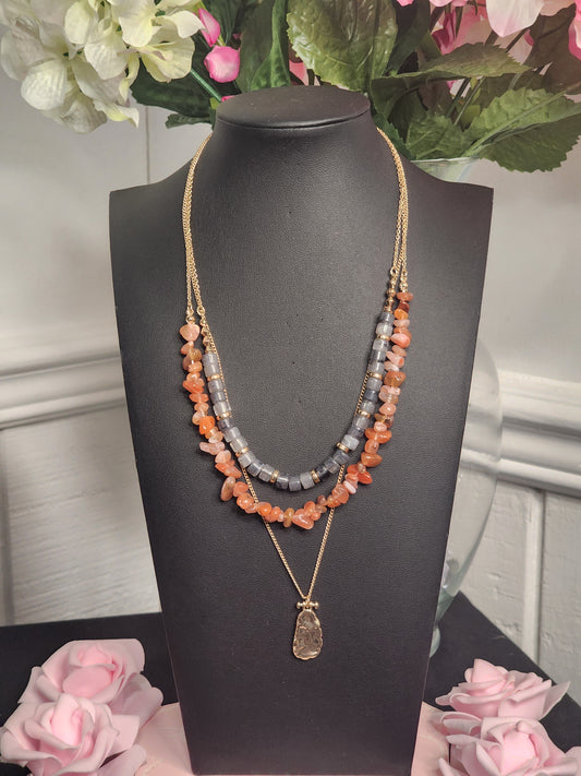 Semi Precious Layered Pendant Necklace