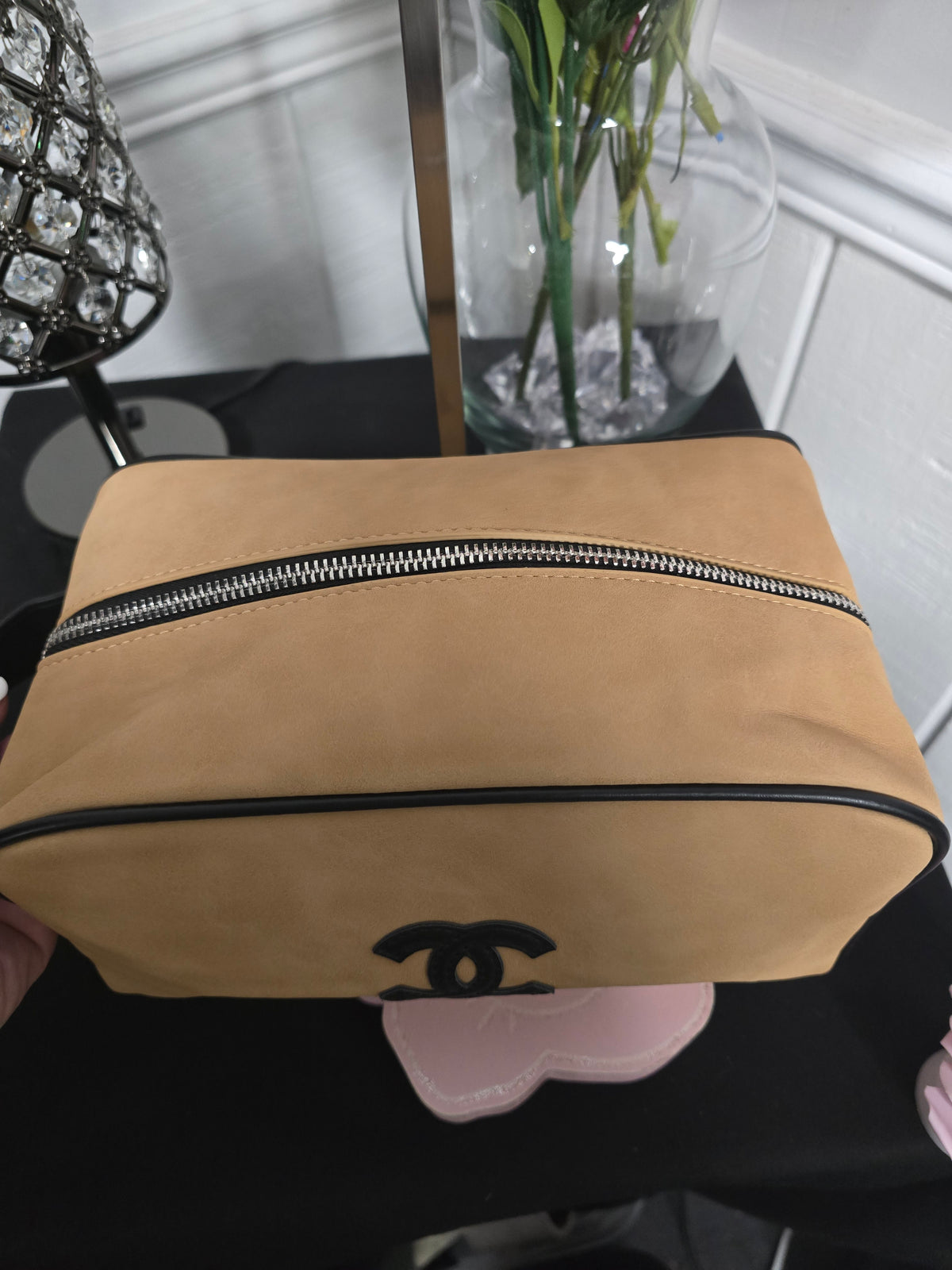 Soft Tan Suede Toiletry/Cosmetic Bag
